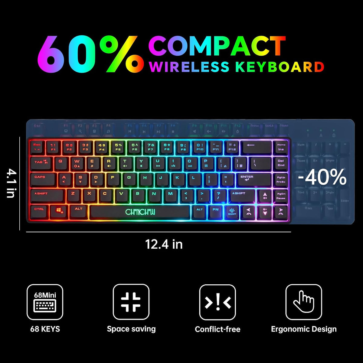 CHONCHOW 60% Wireless Gaming Keyboard and Mouse Combo,LED Backlit