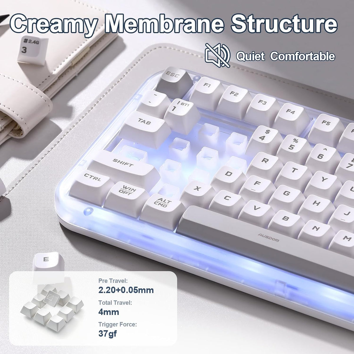 K98Pro Gaming Keyboard, Wireless Creamy Computer Keyboards(White)