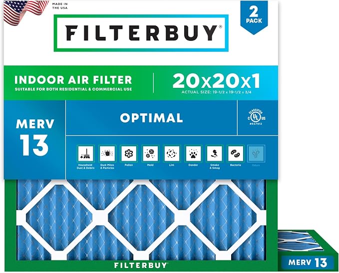 Filterbuy 20x20x1 Air Filter MERV 13 Optimal Smoke & Allergy Defense,