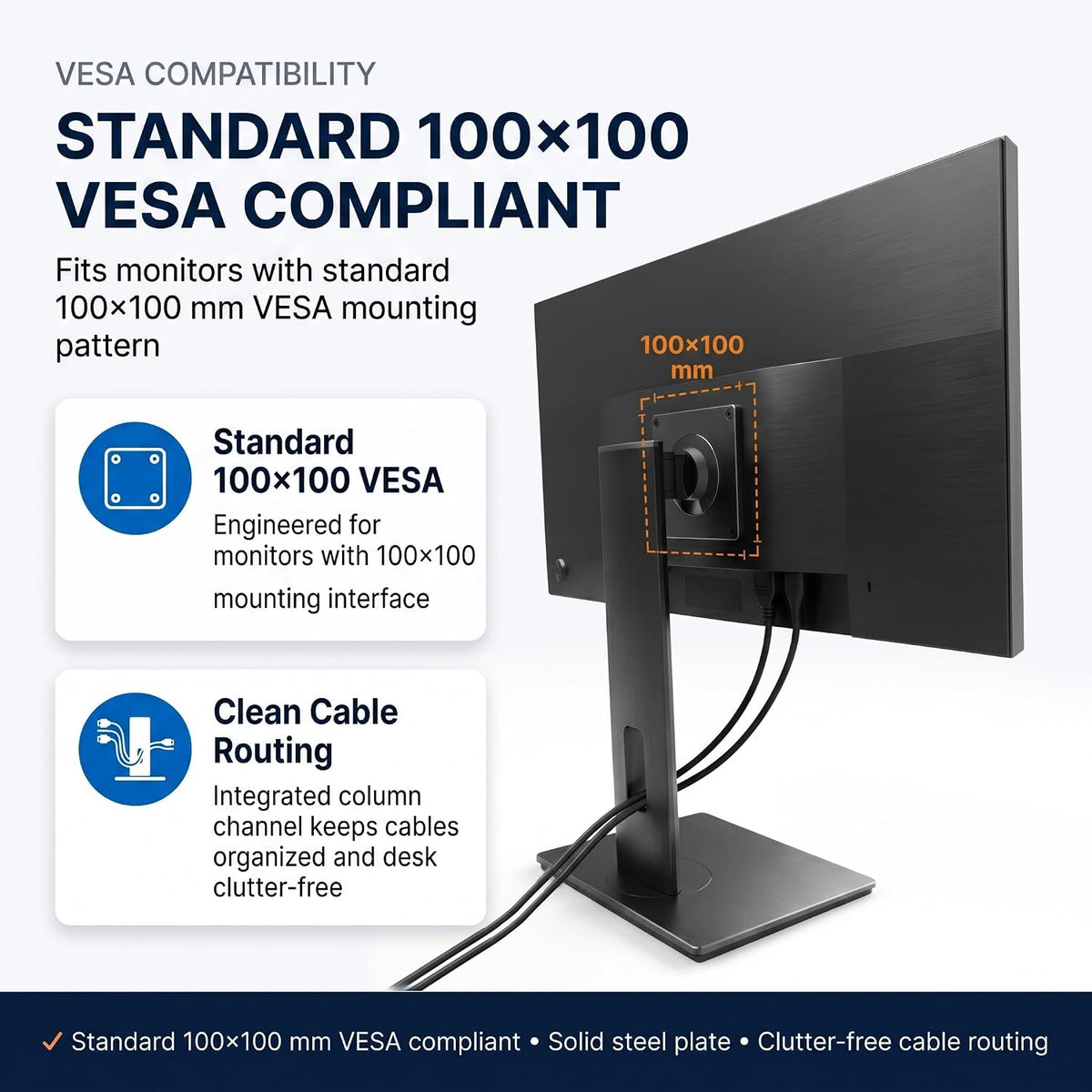 Adjustable Height VESA Monitor Stand, Spring Lift, 7.28-8.82 lb