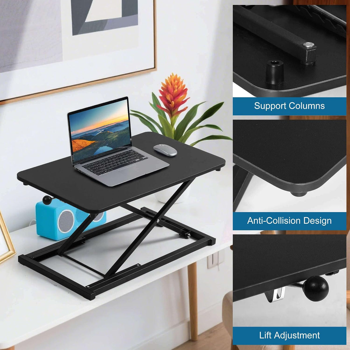 Height Adjustable Standing Desk Converter Keyboard Riser 23.6 Inch Black