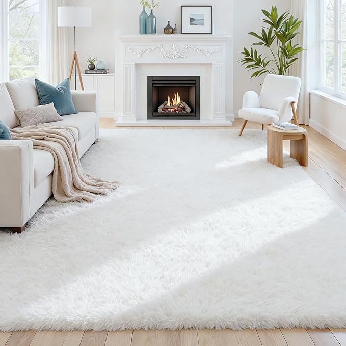6x9 Area Rugs for Living Room Rug: Soft Fluffy Shag White Rugs for Bedroom