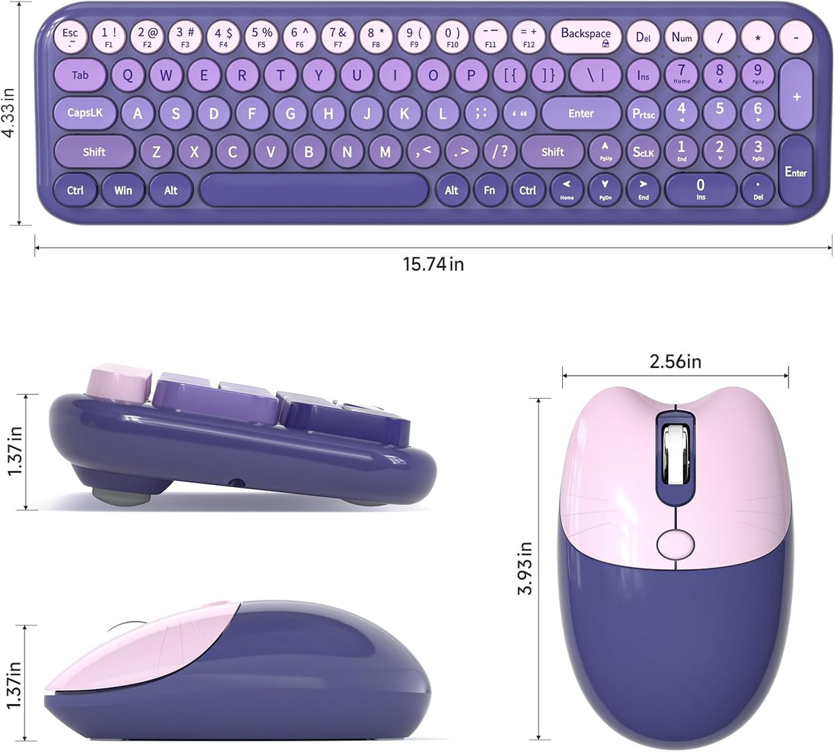 MOFII Wireless Keyboard and Mouse Combo, Compact Small Keyboard with Large Print, 2.4GHz Retro Typewriter Keyboard, Quiet Click Mouse for PC, Laptop, Desktop, Windows (Purple Gradient)