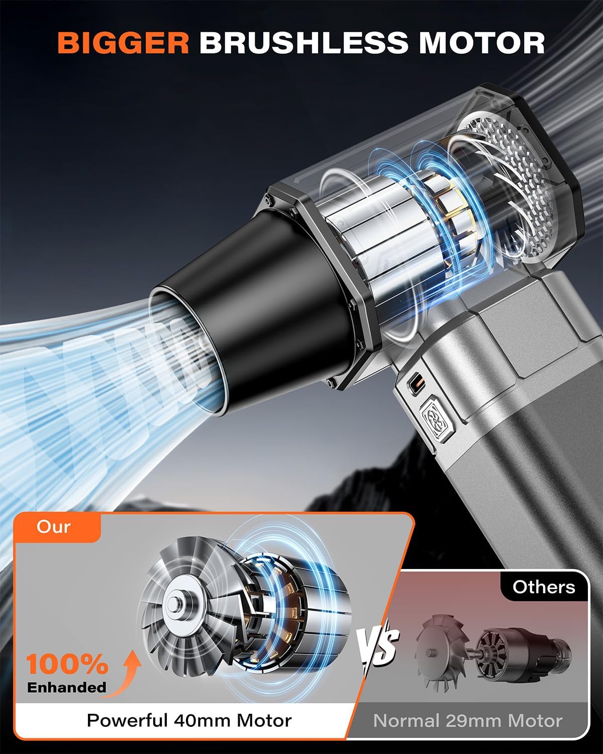 A2C Cordless Mini Air Blower - Upgraded 40mm Motor, 450g Powerful Airflow