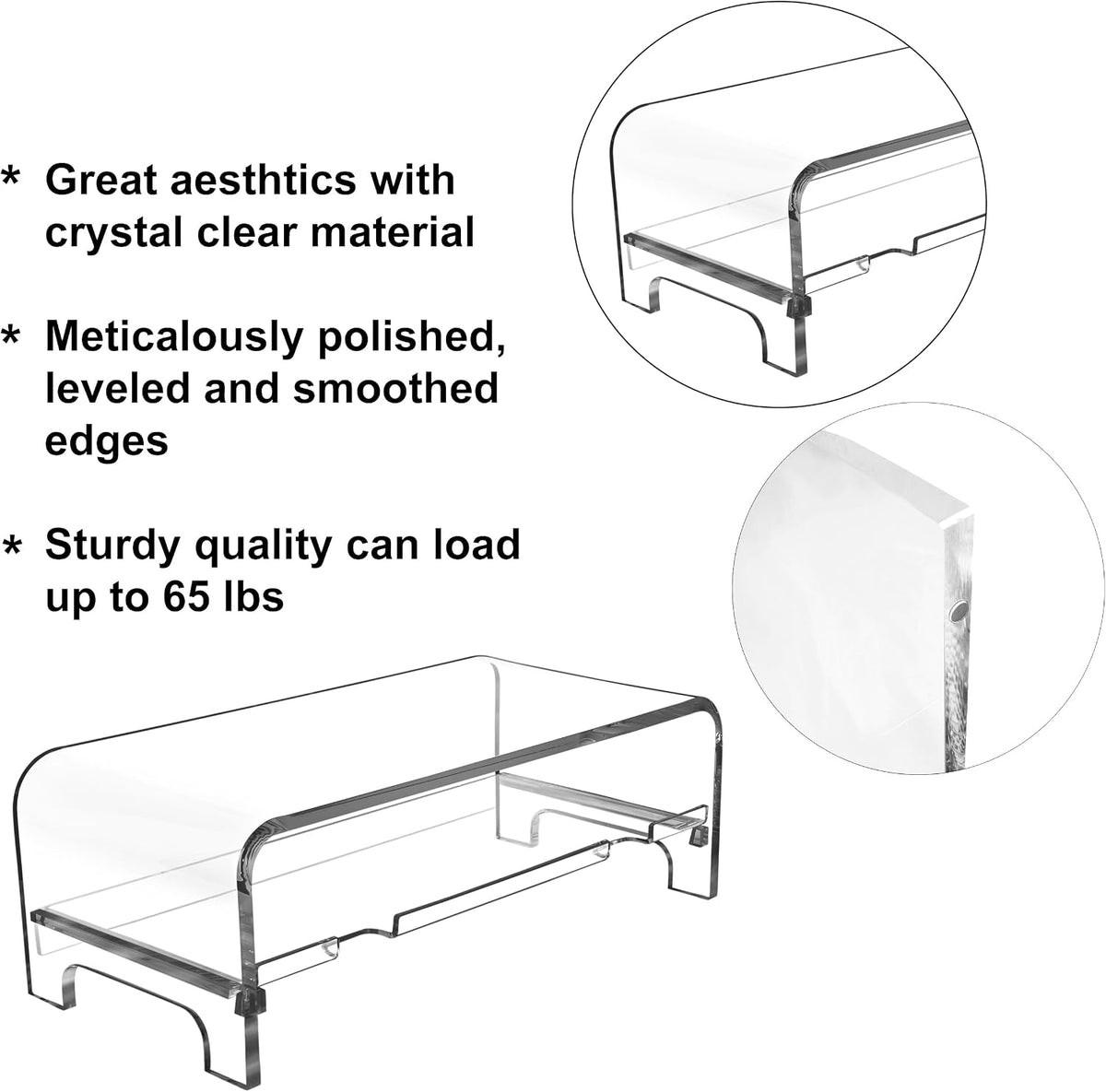 AMT 2 Tier 5.7 Inch High Acrylic Laptop Monitor Stand & Computer Riser with Cat Keyboard Protector, Space-Saving Design, Extra Storage, Clear Shelf - Ideal for Monitors, Laptops, Printers, Desktop