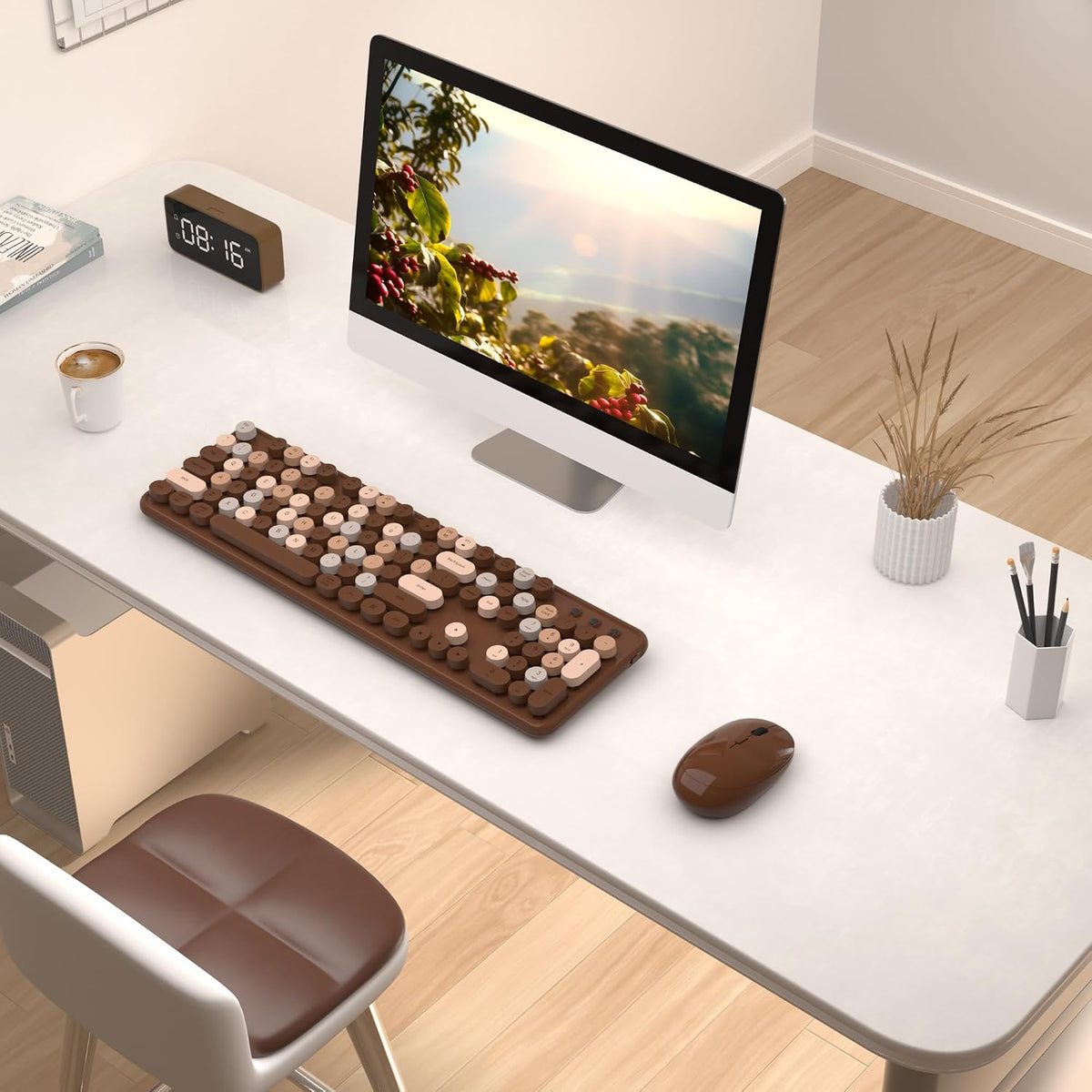 Colorful Wireless Keyboard and Mouse Combo (Brown Colorful)