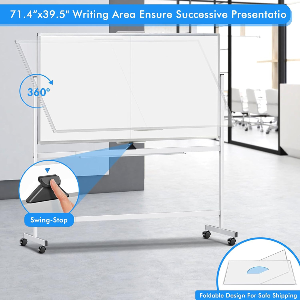 Maxtek Rolling Whiteboard 72 x 40 in, Large Double-Sided Magnetic Standing