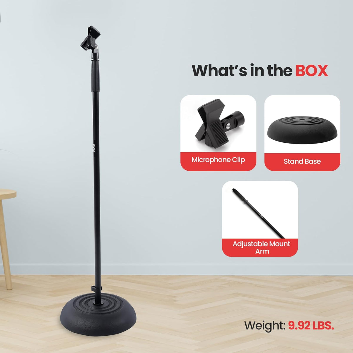 Pyle Universal Microphone Stand - Handheld Mic Compatible, Heavy Compact Base, Lightweight & Compact Design, 2.8 to 5 Ft Height Adjustable Clamp, Pivot Angle Clip, Home/Studio Use (Pair)