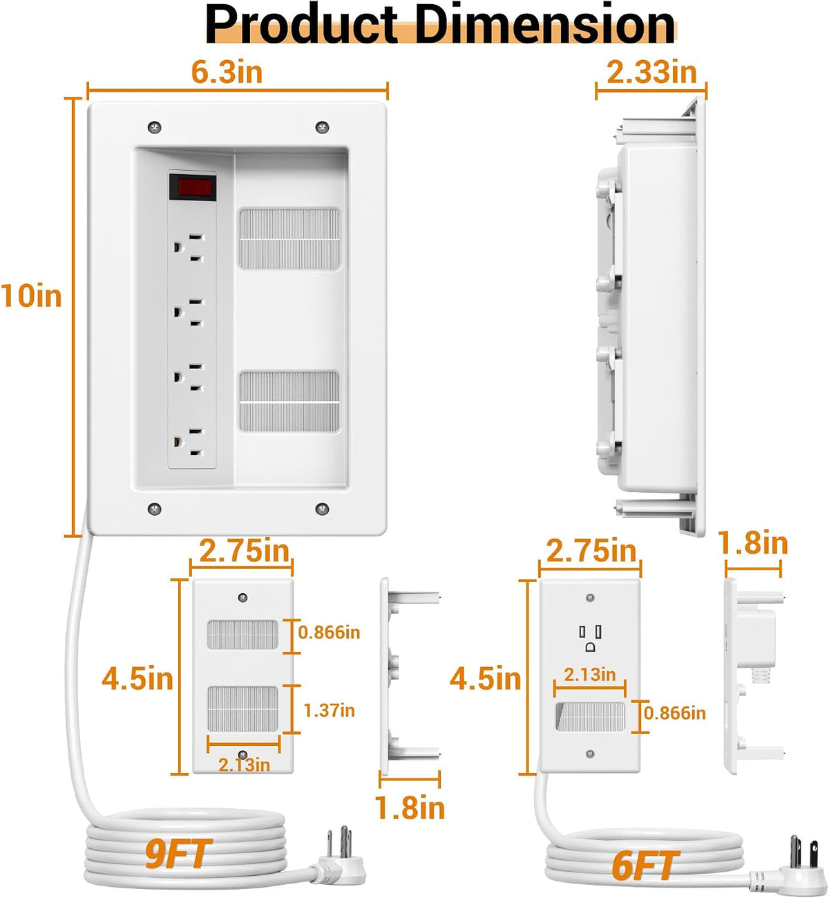 3 Usage Modes in Wall Cable Management Kit with Recessed Power, 4 Outlets