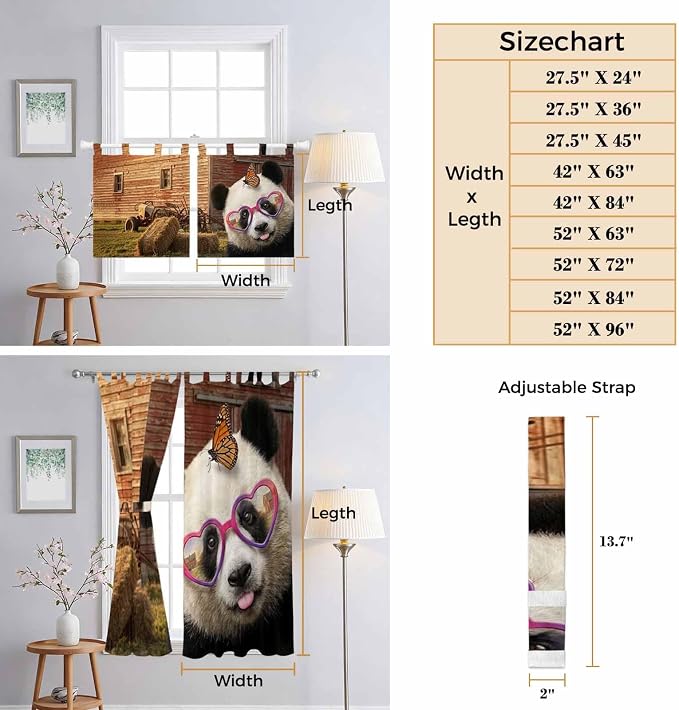 Farm Panda Living Room Curtains 84 Inch Length, Window Curtains Tab Top