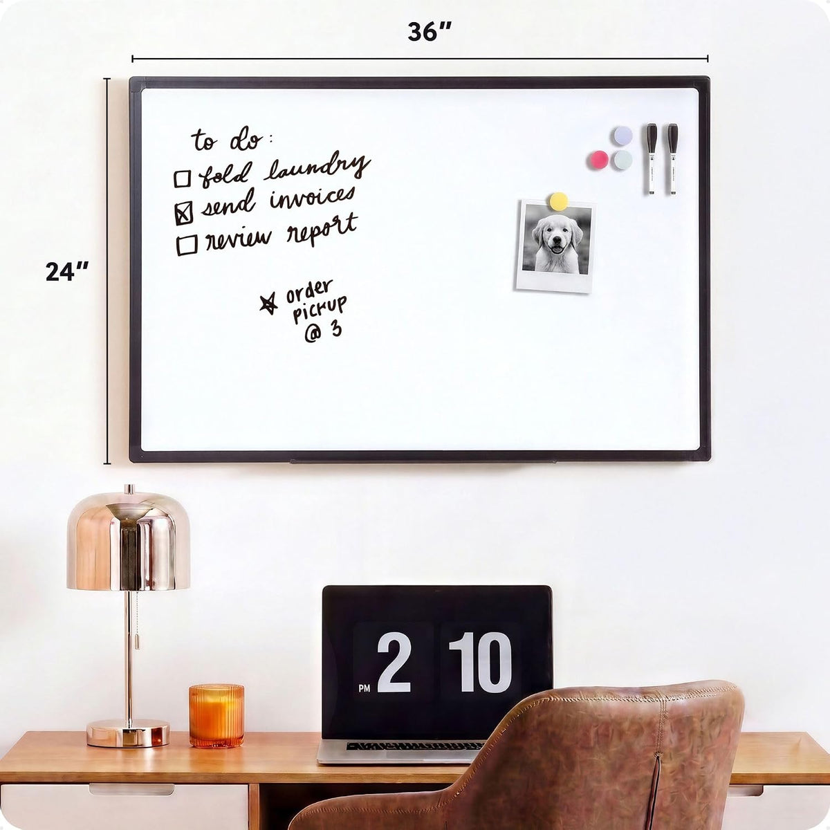 U Brands 24" x 36" Magnetic White Board with Markers, Black Metal Frame