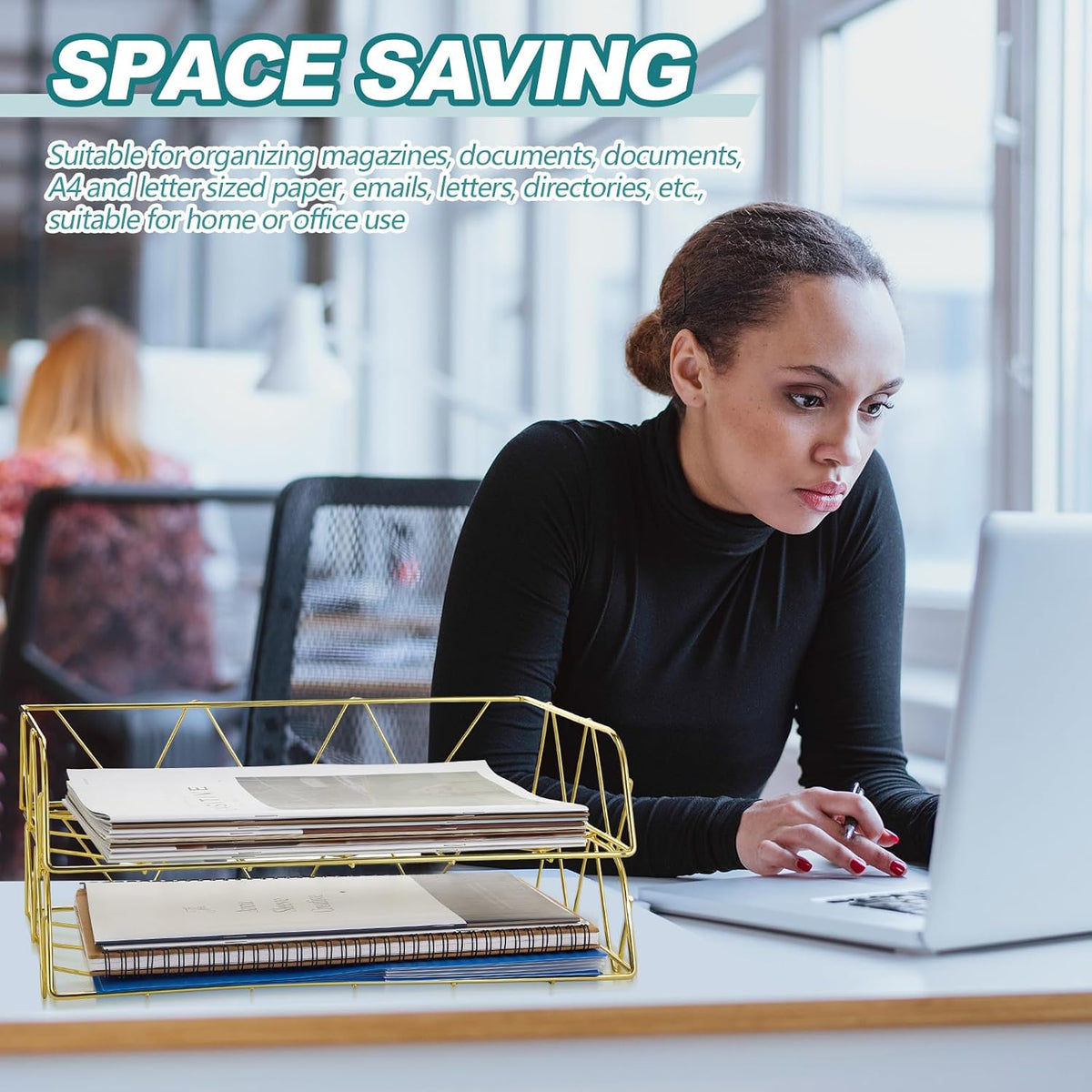 Yeaqee 4 Tier Stackable Gold Desk File Organizer Gold Paper Tray Rack
