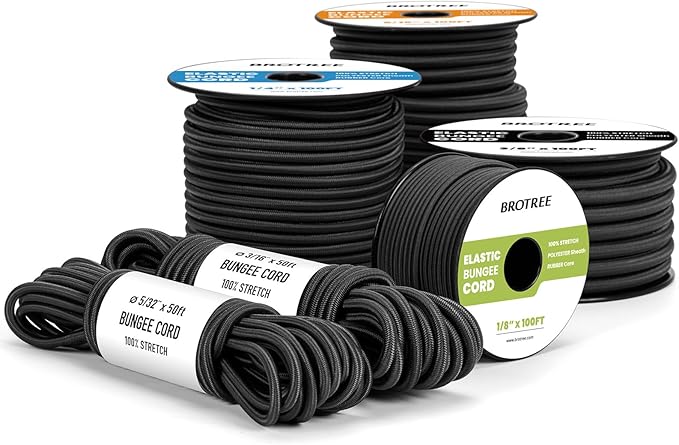 Bungee Cord Elastic Shock Cord 1/4" x 25' Bungee Rope for DIY, Tie Downs, Kayak and Outdoor - Black