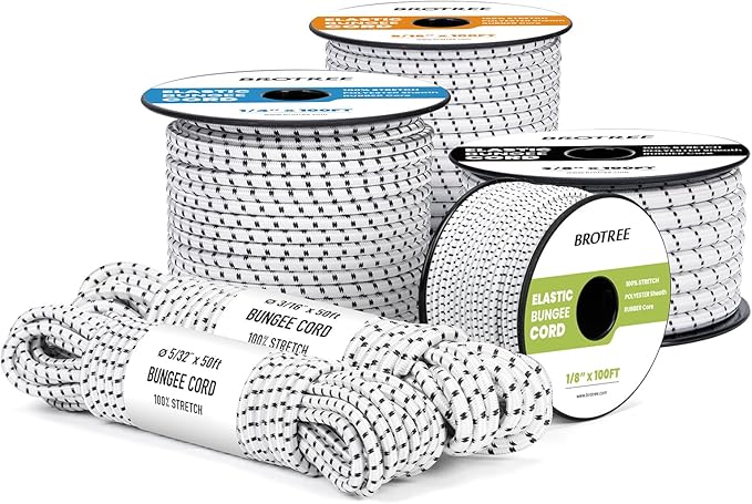 Bungee Cord Elastic Shock Cord 5/32" x 50' Bungee Rope for DIY, Tie Downs, Kayak and Outdoor - White&Black