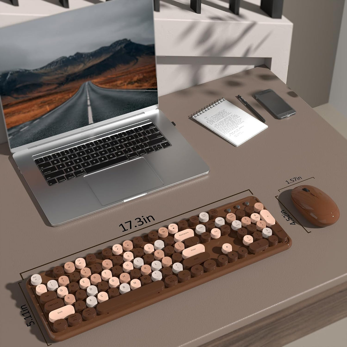 Colorful Wireless Keyboard and Mouse Combo (Brown Colorful)