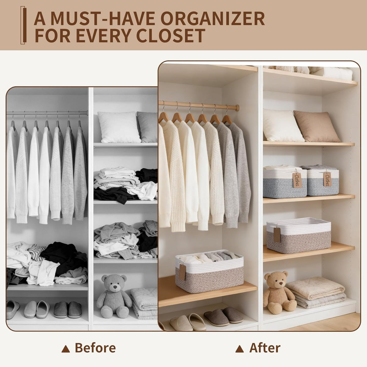 Goodpick 4 Pack Storage Baskets for Organizing Shelves, Gray & White