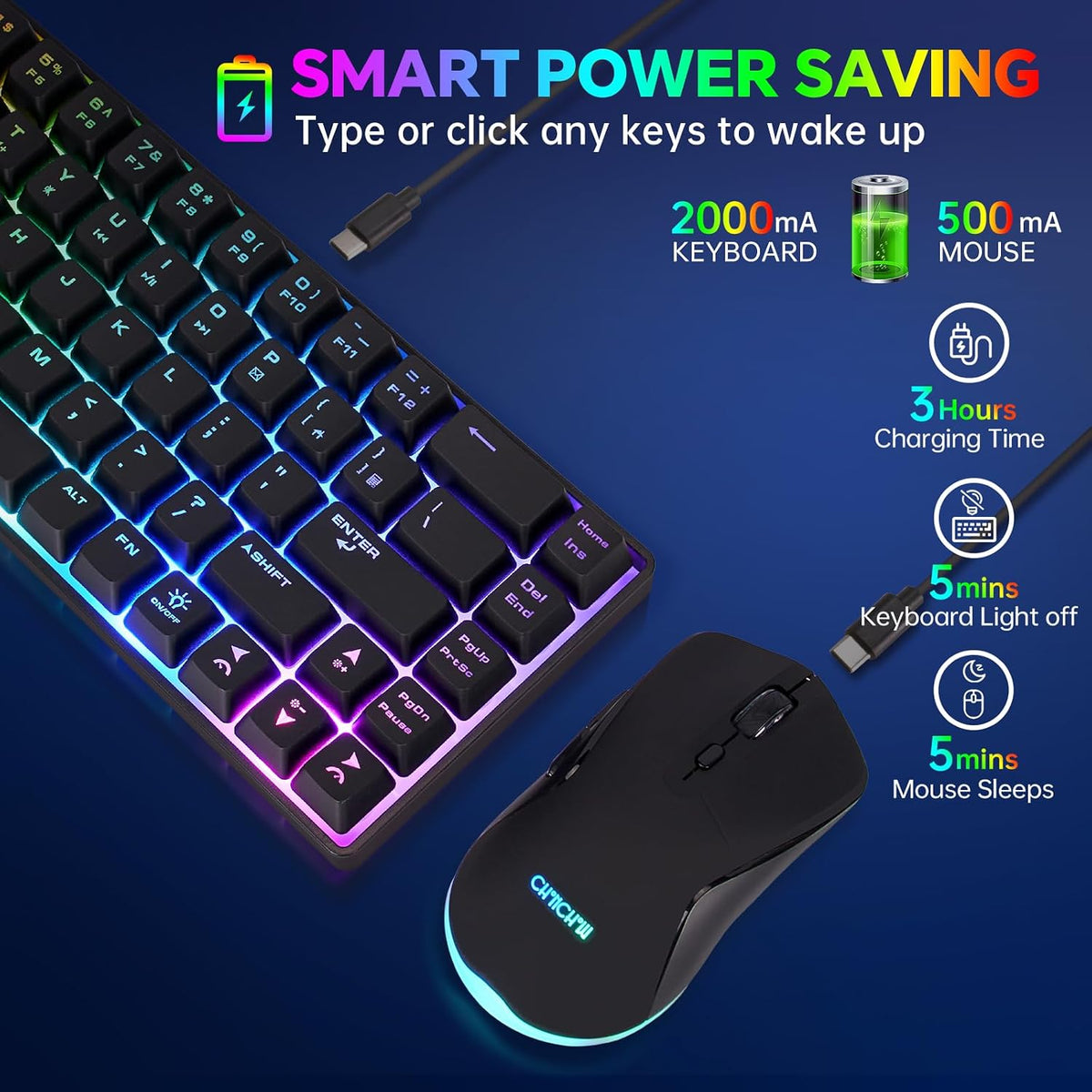 CHONCHOW 60% Wireless Gaming Keyboard and Mouse Combo,LED Backlit