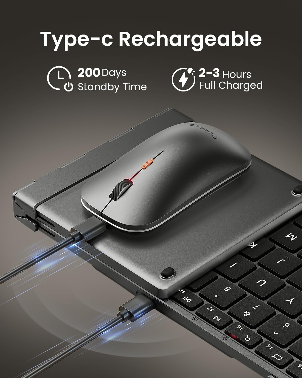 ProtoArc XKM01 Pro Backlit Foldable Keyboard and Mouse, Full Size, Gray
