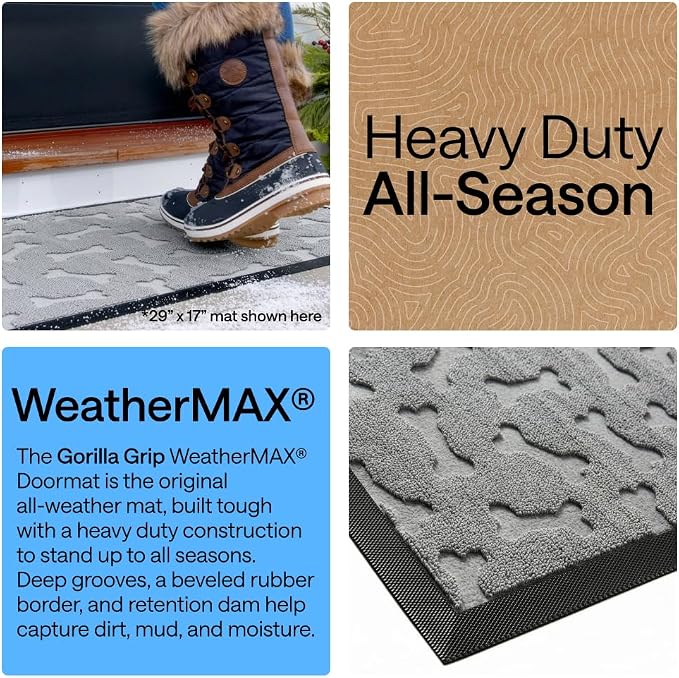 GORILLA GRIP 100% Waterproof All-Season WeatherMAX Doormat 35x23, US Designed