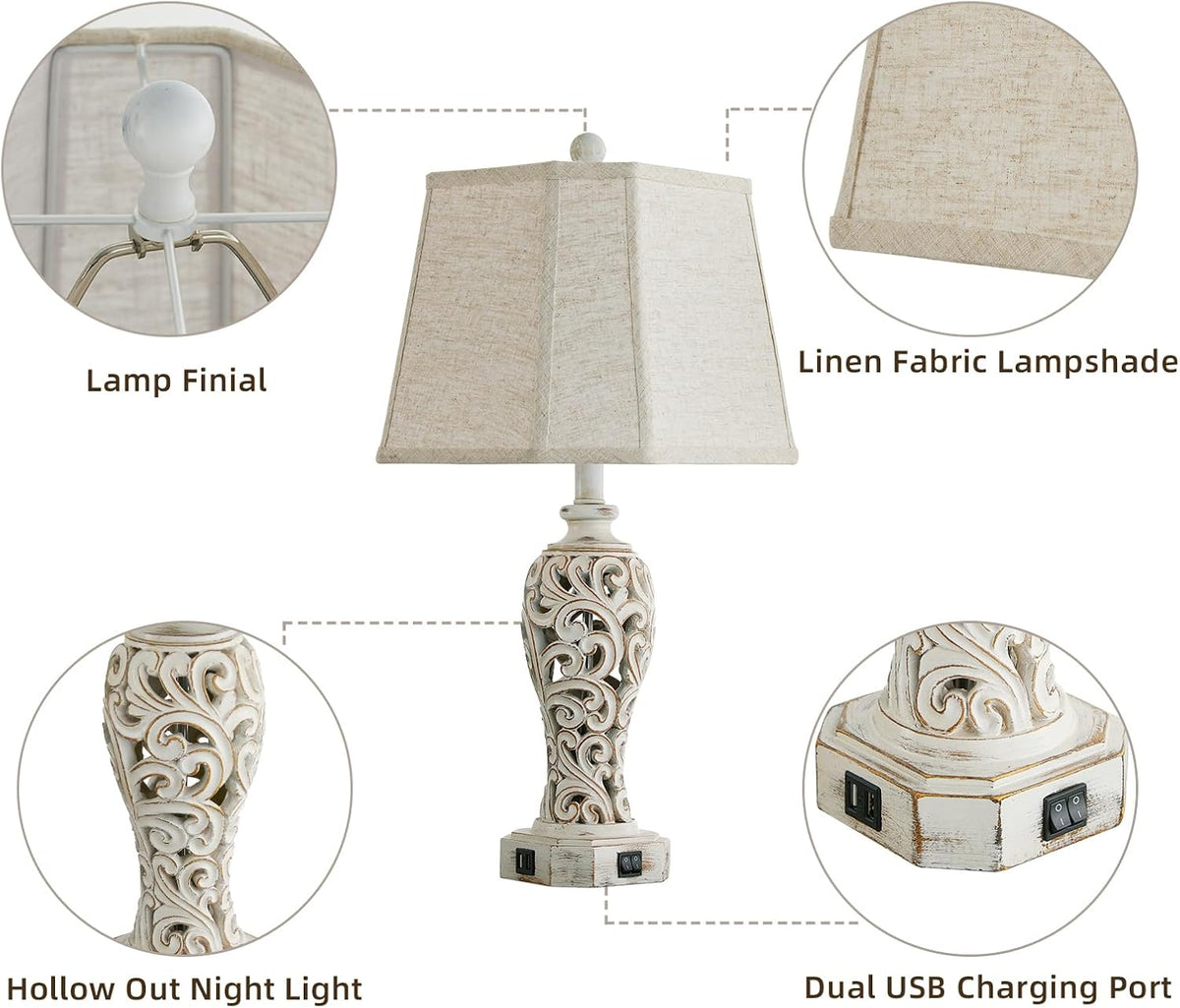 25'' Farmhouse Table Lamp for Living Room Bedroom with USB C+A