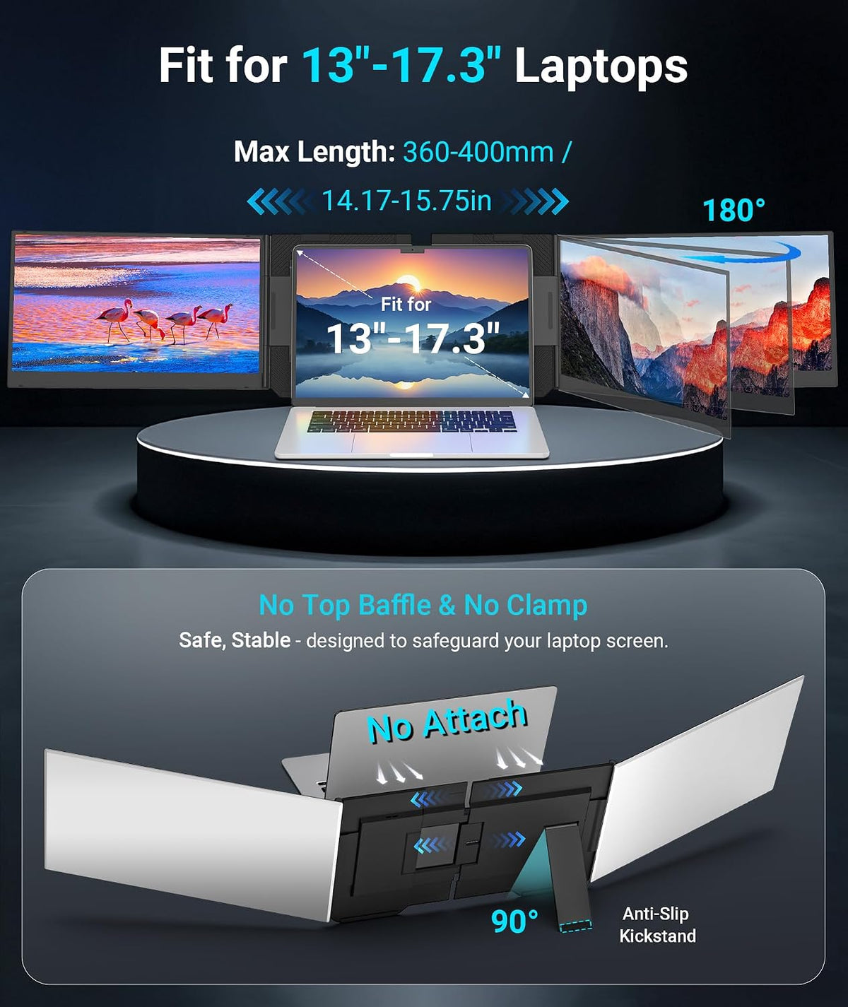 15.6" Laptop Screen Extender, 1080P FHD Triple Portable Monitor for Laptops, Ultra-Slim Travel Dual Monitor Fit for 12"-17.3" Laptops, USB-C Plug&Play Extended Screen Compatible with Win/Mac/Android