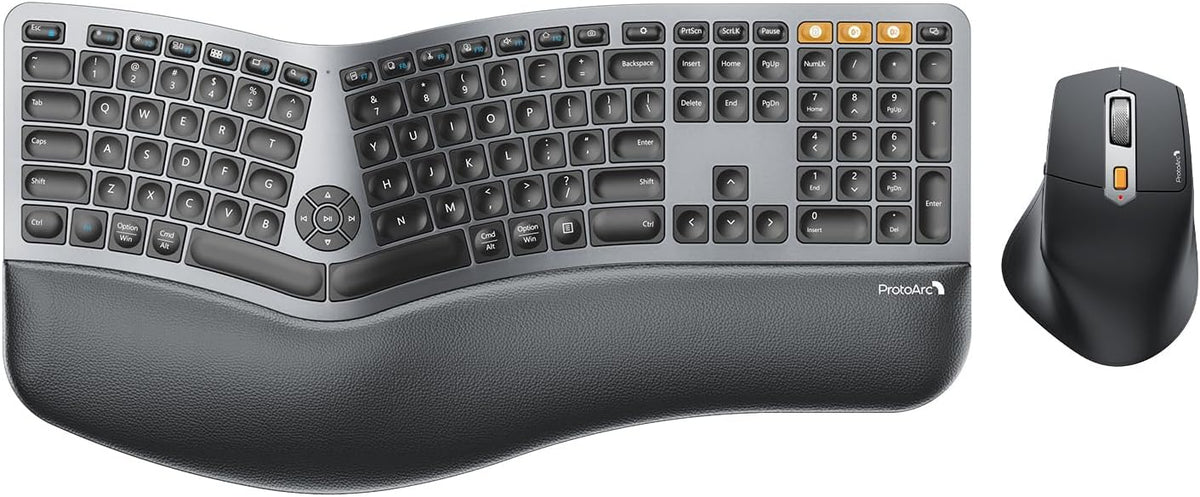 ProtoArc EKM01 Plus Wireless Ergonomic Keyboard Mouse Combo - Gray Black