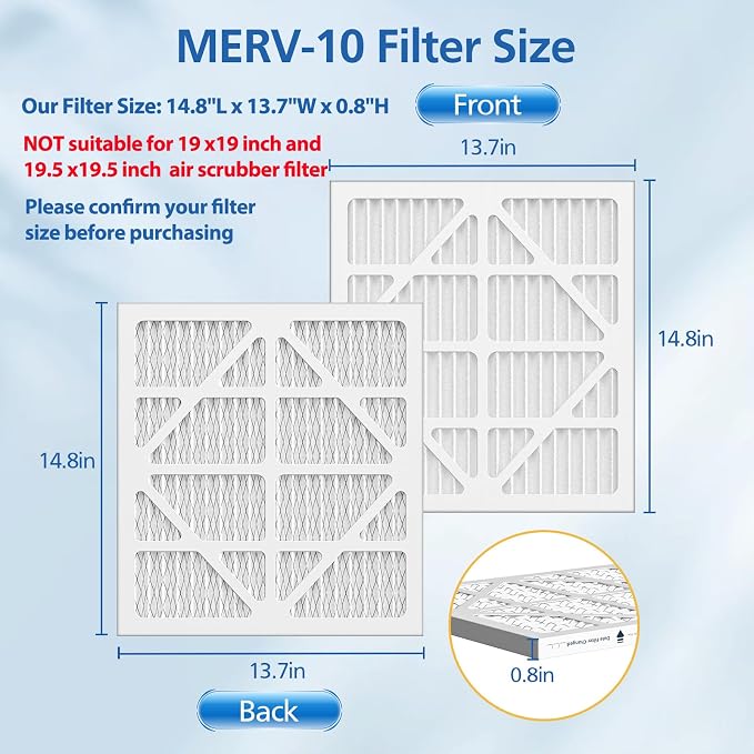 10 Pack MERV-10 Filter Replacement, Compatible