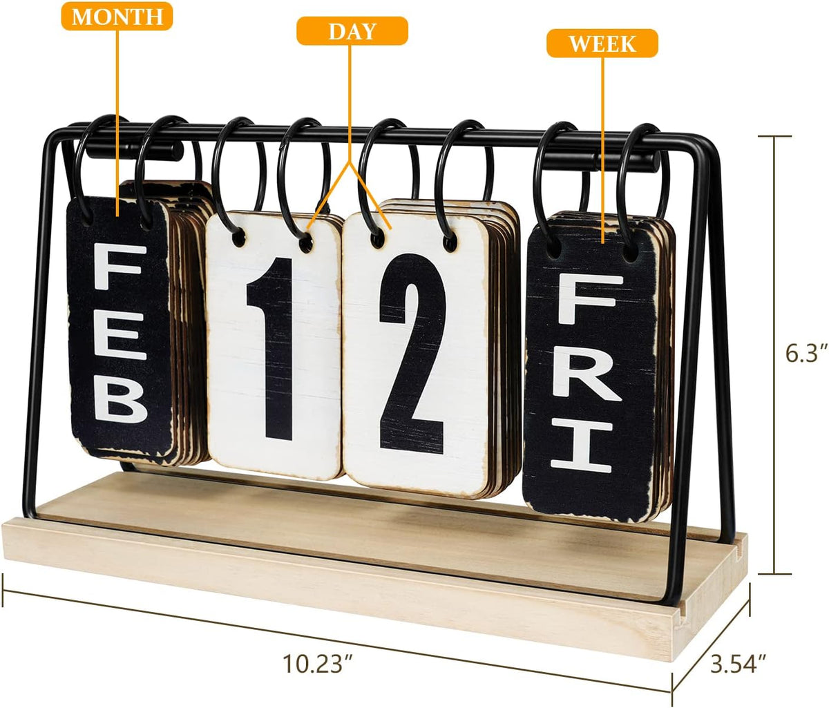 Wooden Desk Calendar 2025 2026 Standing Flip, Vintage Perpetual Flip Calendar with Large Display, Daily Desktop Calendar Rustic Farmhouse Desk Accessories for Home Office Decor, Foldable,Reusable Yearly