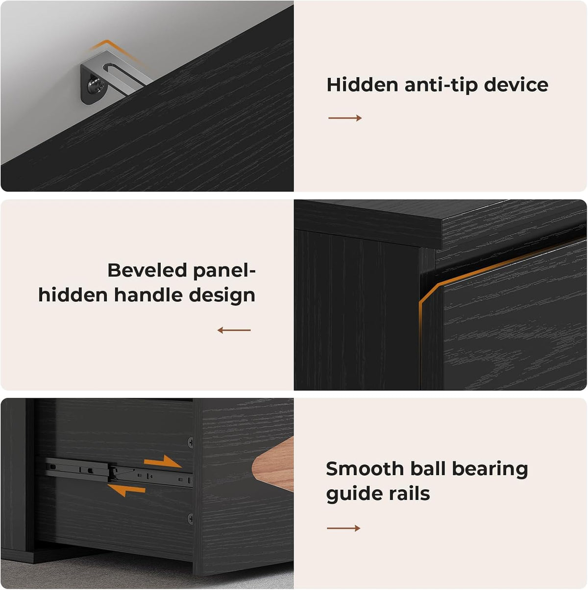 UPOSOJA Tall Dresser for Bedroom, 5 Chest of Wooden Drawers, Vintage Dresser, Closet Storage Dressers Organizer for Bedroom, Living Room, Hallway (Black+Brown)
