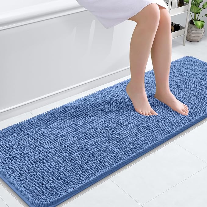 OLANLY Bathroom Runner Rugs 59x20, Soft Absorbent Chenille Bath Rugs, Rubber