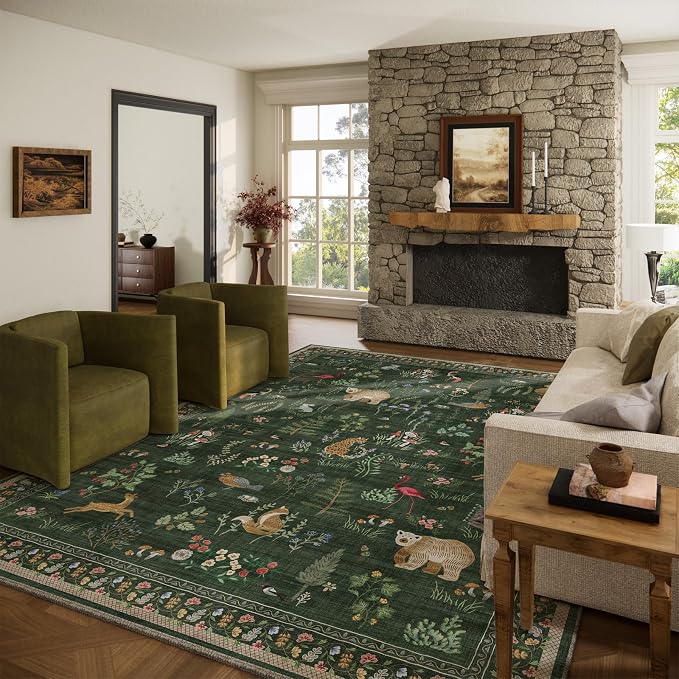 10x14 Area Rugs for Living Room: Washable Rug Stain Resistant Non Slip Low Pile