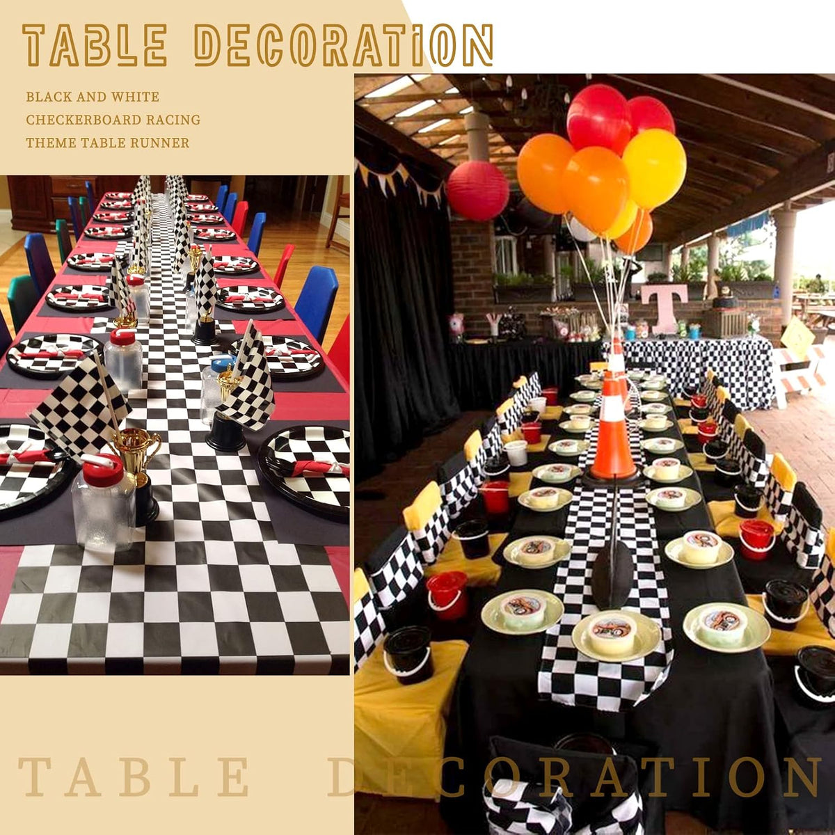 16 Pack Black and White Checkered Table Runner 12 x 72 Inch