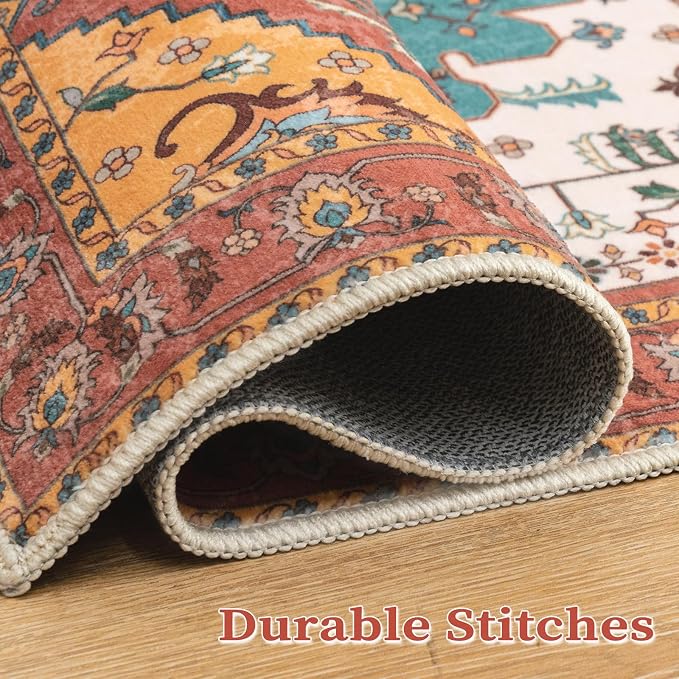 SERISSA Boho 8x10 Area Rugs Orange, Washable Vintage Large Living Room Rug