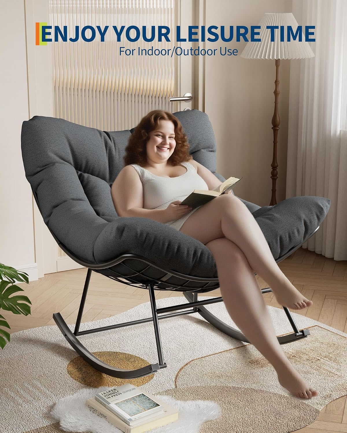 GarveeLife Outdoor Papasan Rocking Chair for Balcony Backyard Porch Bedroom