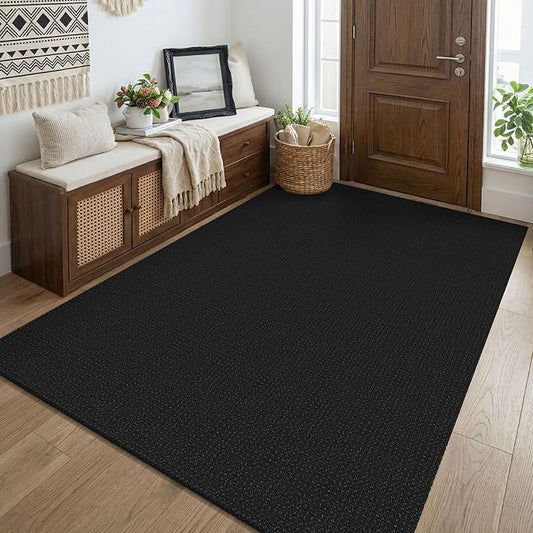 KOZYFLY Black Washable 4x5 Entry Woven Area Rug, Braided Throw Rugs