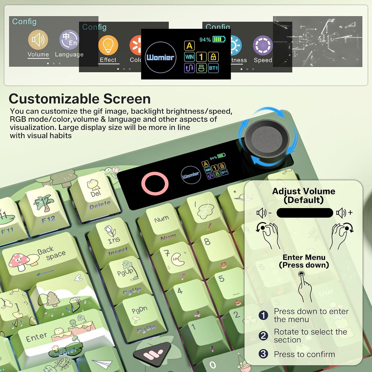 Womier Mechanical Keyboard Wireless with Screen, Frog Thocky Keyboard-L98