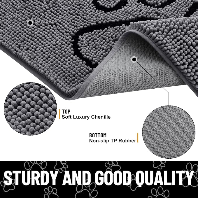 Smiry Dog Door Mat for Muddy Paws, Absorbent Dirt Trapper Non Slip Quick Dry