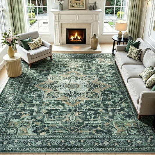 Lofus 8x10 Washable Rugs Non-Slip, Vintage Floral Area Rug