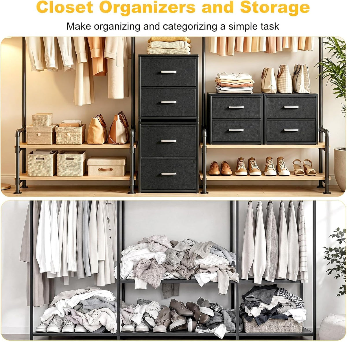 Stackable Storage Drawers, Closet Drawers, Black