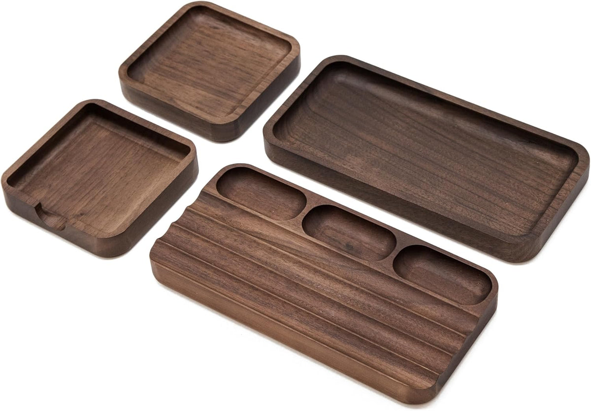 Wooden Desk Organization 4 Piece Set - for Desk Accessories Work Teacher Dad Wood Tray Work Minimalist Rustic