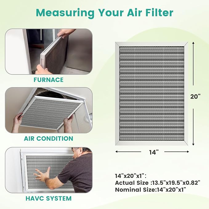 14x20x1 Reusable Air Filter, Merv 8, Electrostatic HVAC AC Furnace Filter