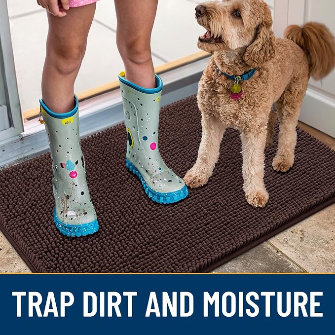 Smiry Dog Door Mat for Muddy Paws 45x27, Absorbent Dirt Trapper, Non-Slip