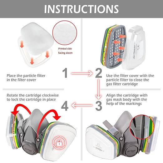 AirGearPro M-500 ABEK1-P2 Reusable Respirator Mask | Anti-Dust Gas mask Ideal