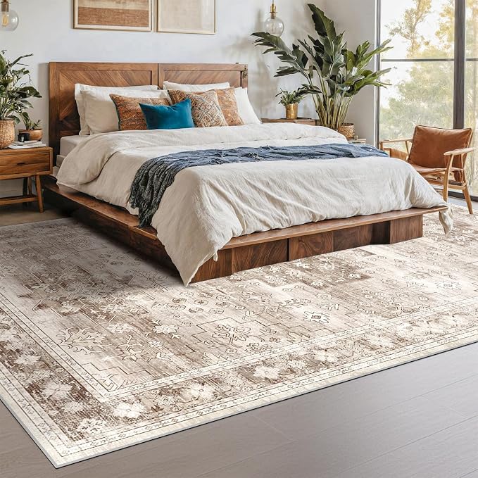 Beige Boho Rug for Living Room 8x12