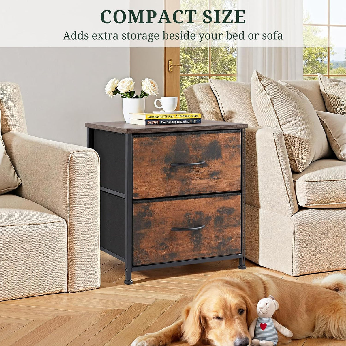 Nightstand Set of 2 Small 2 Drawer Dresser End Table Bedside Furniture