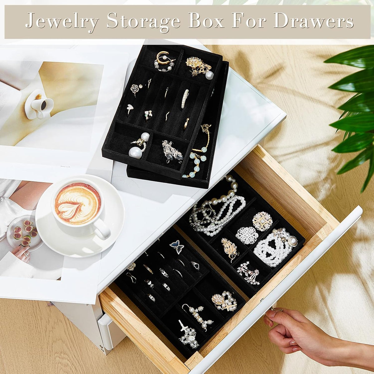 Junkin 18 Pcs Stackable Jewelry Drawer Organizer Inserts Black