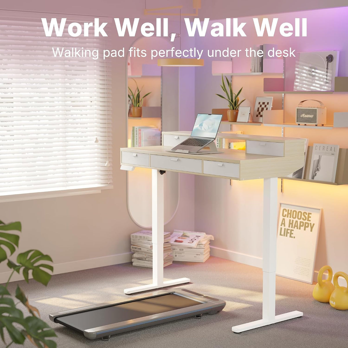 HUANUO 40 x 24 Inch Electric Standing Desk with 4 Drawers, Natural