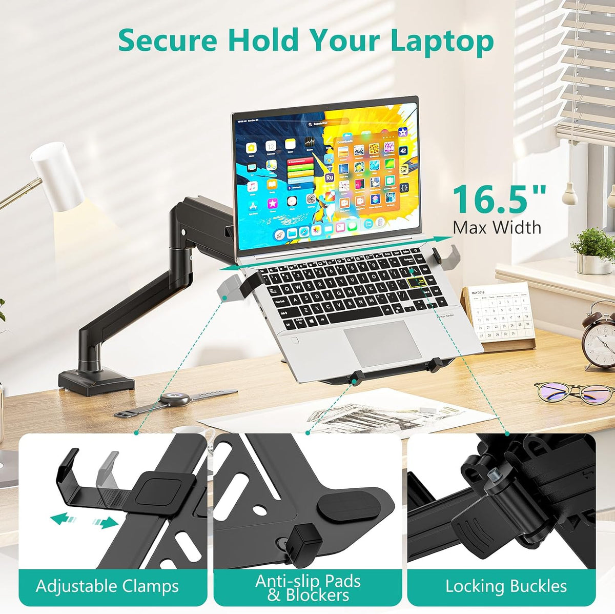 WALI Laptop Desk Mount for 17" Notebook and 34" Screens, Holds 22-26.4 lbs