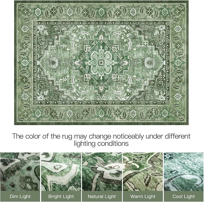Lofus 8x10 Washable Rugs Non-Slip, Vintage Floral Area Rug