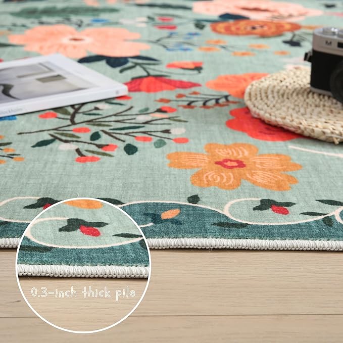 Rugcomf Door Mat Indoor Entrance 2x3 Rug Machine Washable Boho Floral Small